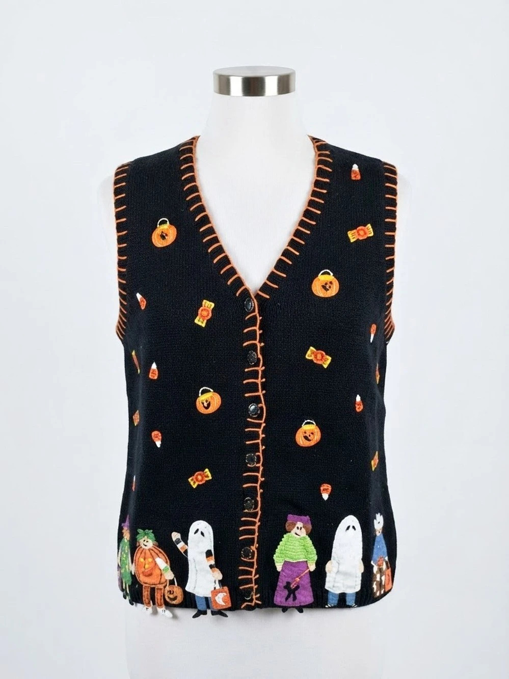 Tiara International Halloween Sweater Vest M Trick or Treat Candy Corn Ghost